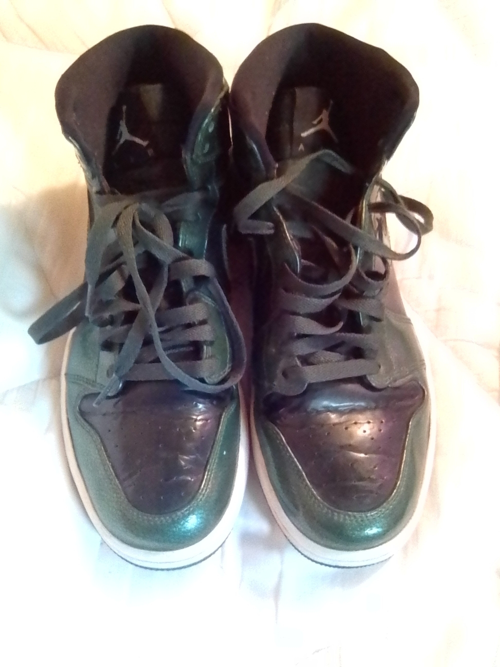 Jordan Iridescent Green and Black High-Top Sneakers